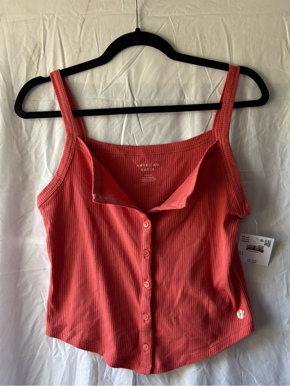 NWT American Eagle Coral Pink Ribbed Button-Front Tank Top Cami M - Picture 2 of 4